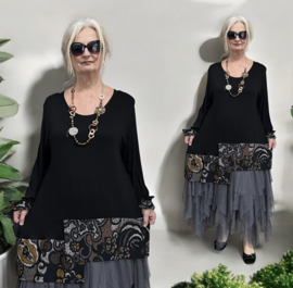 AKH oversized jersey viscose A-lijn tuniek apart  zwart stretch