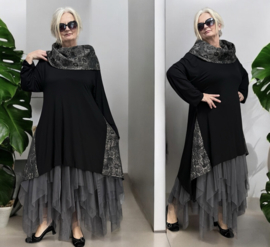 AKH oversized jersey viscose  mix A-lijn tuniek met col zwart apart  stretch
