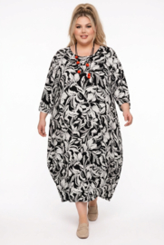 AKH oversized viscose ballon jurk zwart/wit