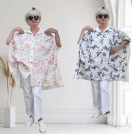 ITALIA MODA oversized katoen geborduurde blouse/hemd/in meerdere kleuren