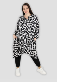 AKH oversized viscose A-lijn blouse/tuniek zwart/wit  apart