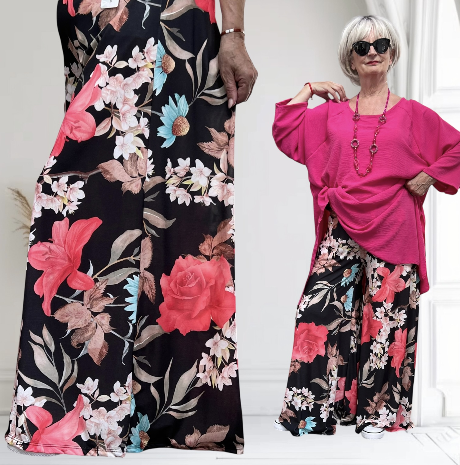 ITALY Mode jersey viscose  wijde broek apart /zeer rekbaar zwart