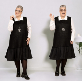AKH oversized mouwloze gebreide katoen A-lijn jurk met inzet van taft  /apart/zwart