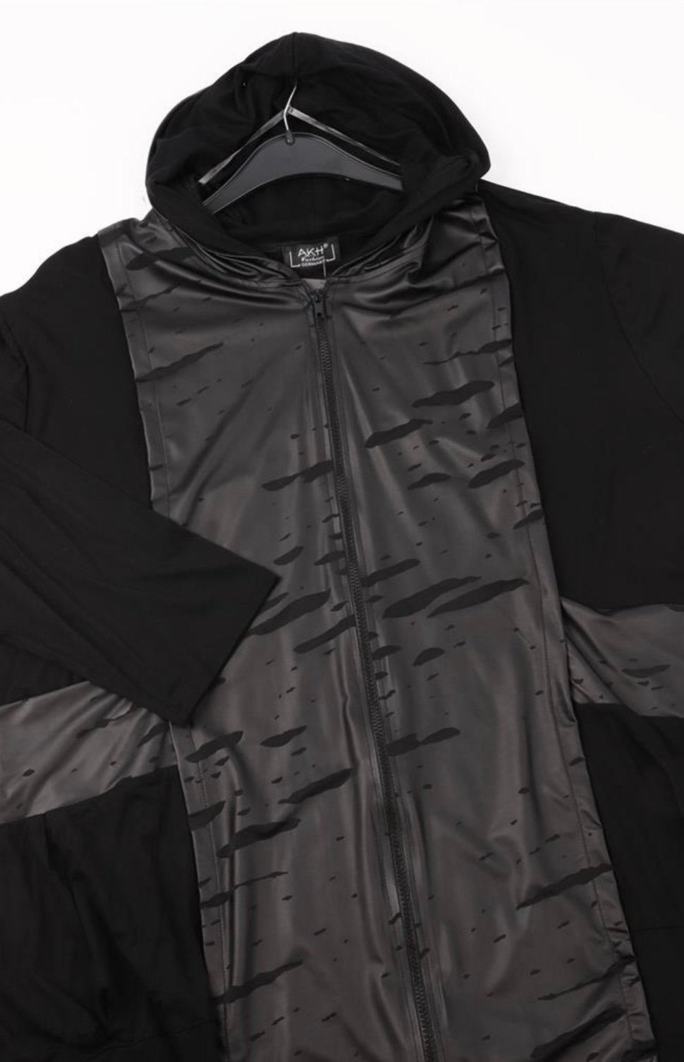 AKH oversized viscose A-lijn blazer/vest met rits  zwart stretch