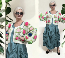 AGE oversized  acryl lotusbloemen patchwork korte vest, handgemaakt