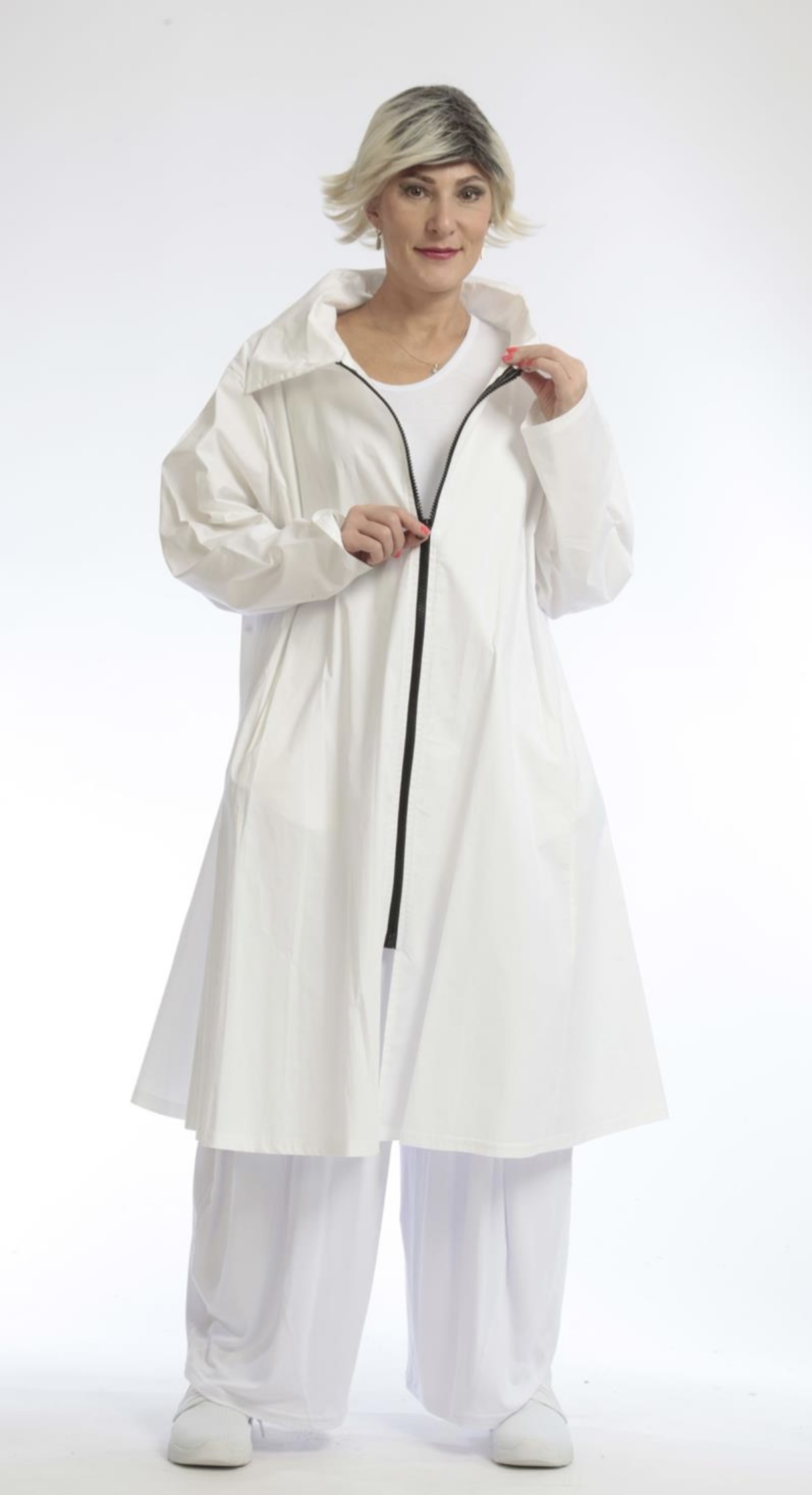 AKH katoen A-lijn zomer blouse /jas /blazer met ritssluiting/wit
