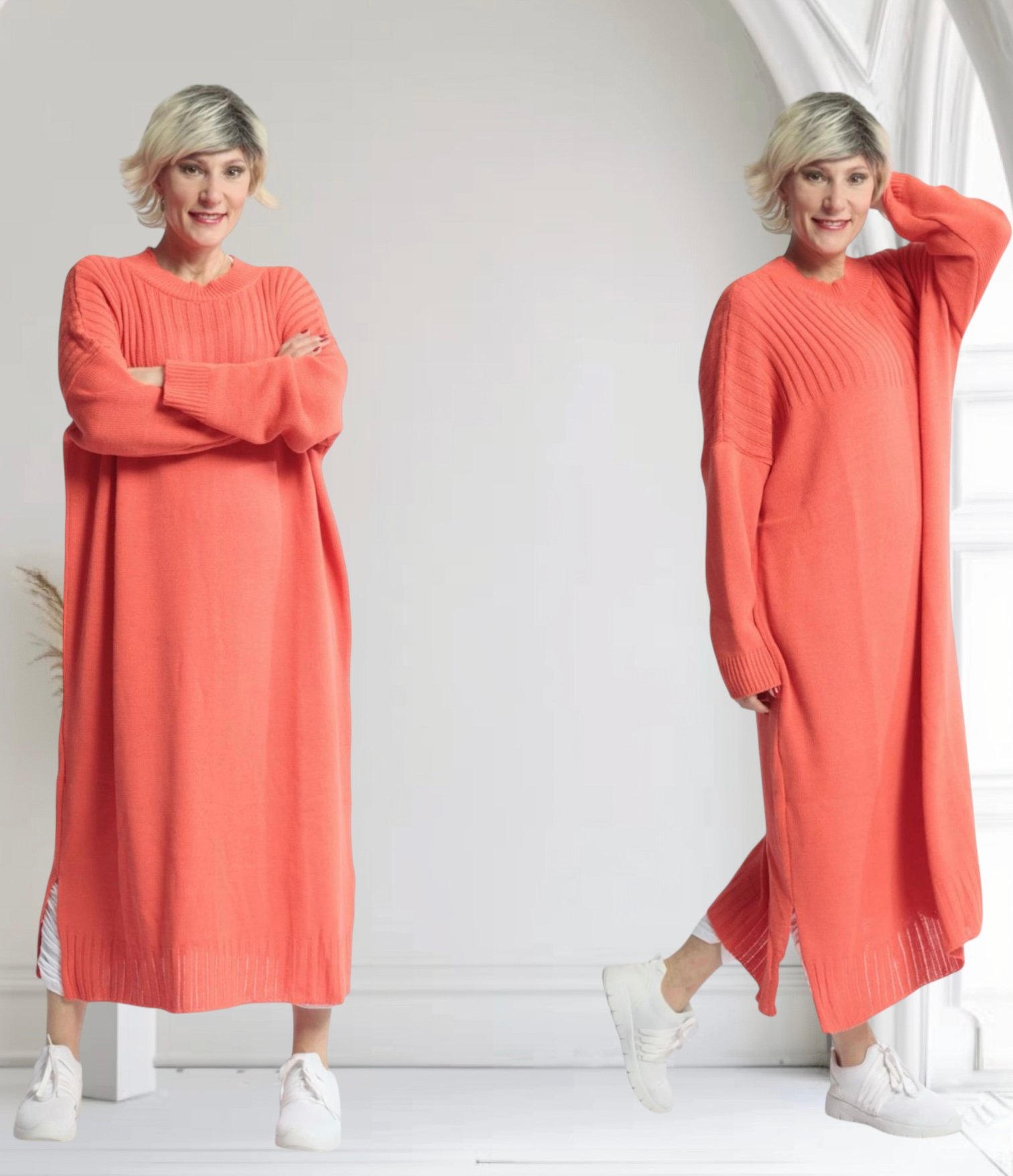 AKH gebreide oversized tuniek/jurk  apart stretch