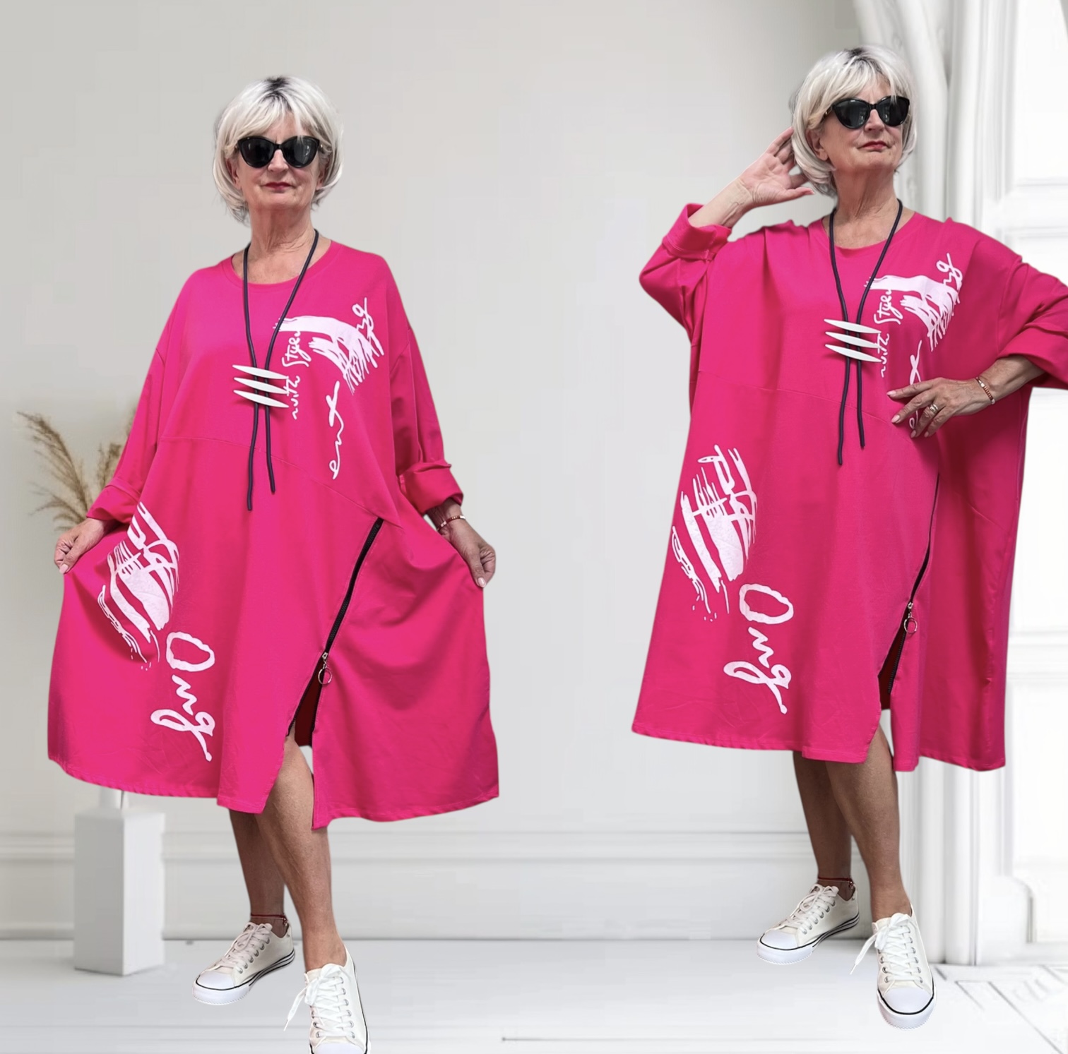 ITALIA MODA oversized katoen A-lijn jurk/tuniek stretch/in meerdere kleuren