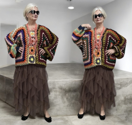AGE oversized acryl patchwork  lotusbloemen top, handgemaakt