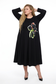 Zedd Plus katoen A-lijn jurk met bloemapplicatie /zwart stretch