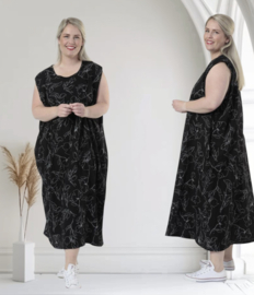 AKH oversized katoen/viscose A-lijn jurk met zakken /apart/zwart/wit