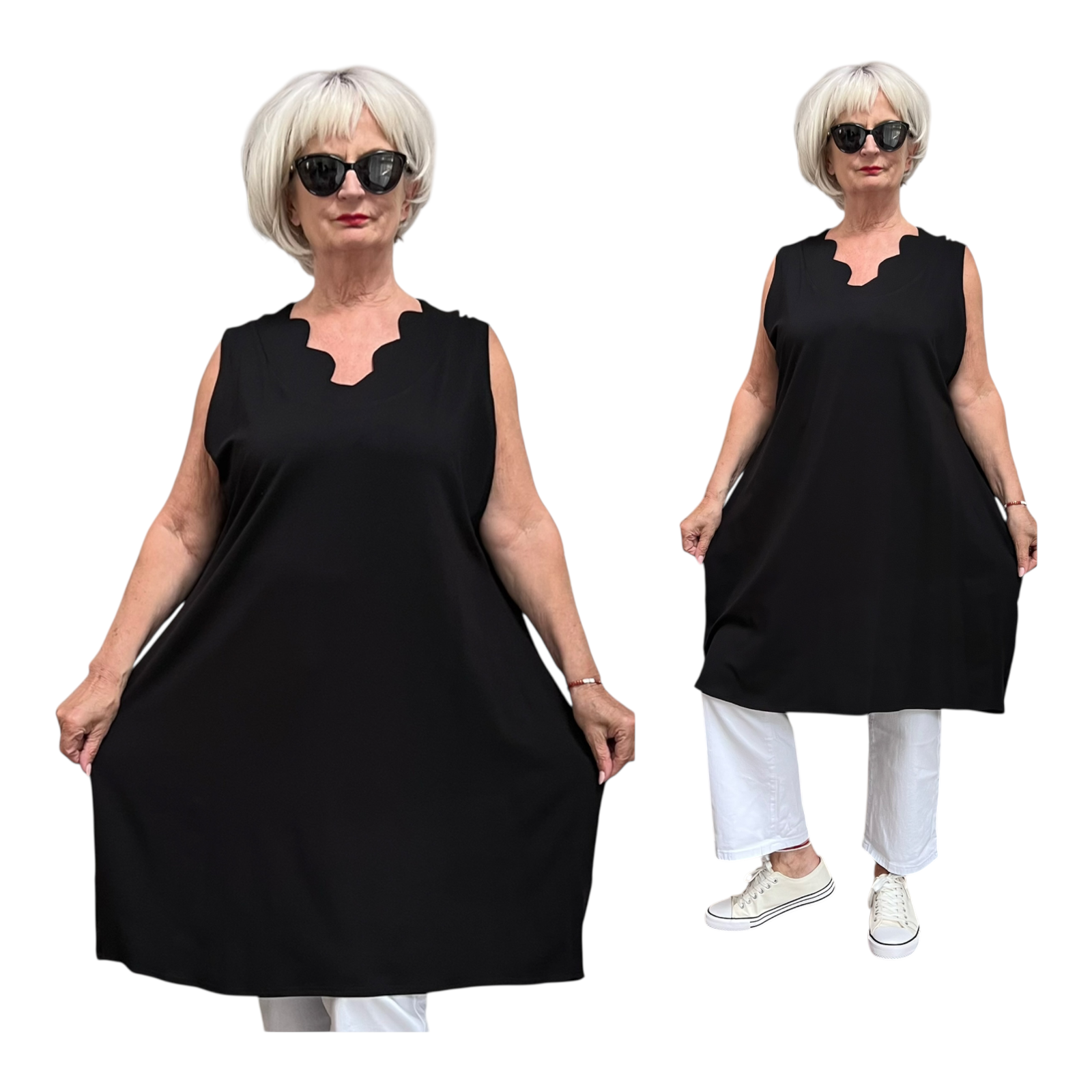 New Jersey viscose A-lijn tuniek met aparte decolleté/ stretch/zwart