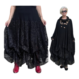 AKH oversized viscose rok met glitter KANT en met verstelbare ploien stretch