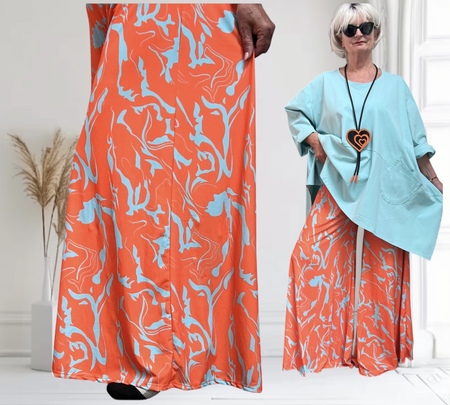 ITALY Mode jersey viscose  wijde broek apart /zeer rekbaar
