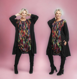 AKH oversized viscose A-lijn jurk/tuniek met zakken apart stretch zwart
