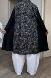 AKH oversized viscose A-lijn blazer/vest/jas apart  zwart/wit/stretch