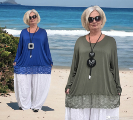 ITALIA oversized  viscose tricot top/tuniek met KANT apart/in meerdere kleuren