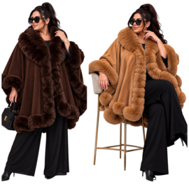 ITALIA MODA gebreid super zacht omslagdoek/poncho met bont/in meerdere kleuren