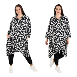 AKH oversized viscose A-lijn blouse/tuniek zwart/wit  apart