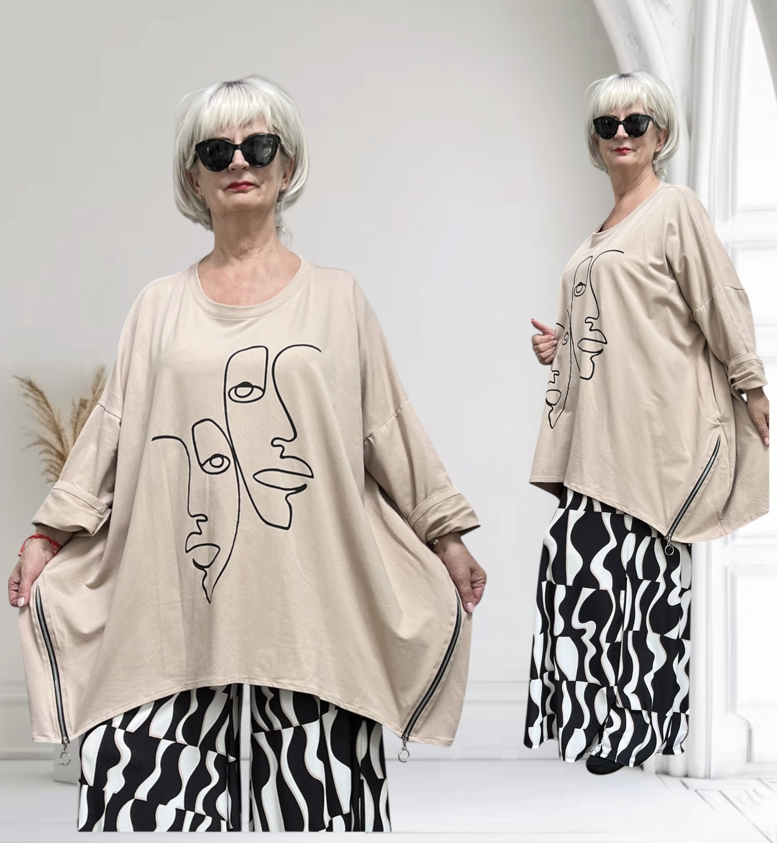 ITALIA MODA oversized katoen lijn tuniek met ritsen /stretch