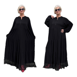 Haniya viscose A-lijn jurk met inzet van tule/ stretch/zwart