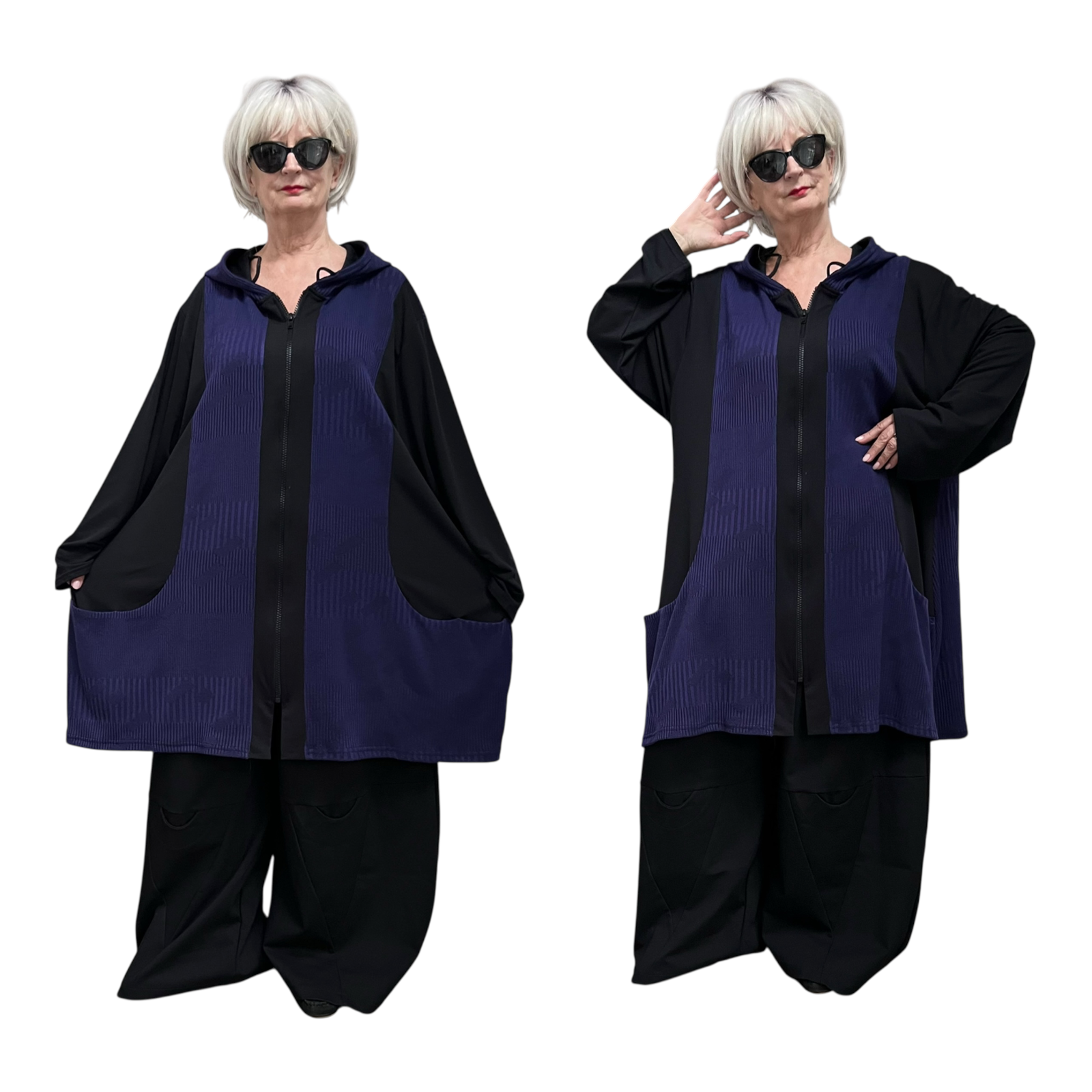 AKH viscose  A-lijn blazer met zakken stretch zwart/paars