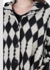 AKH oversized wol A-lijn winterjas /stretch /zwart/wit