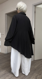 ITALIA oversized viscose mix blouse met broche stretch/zwart