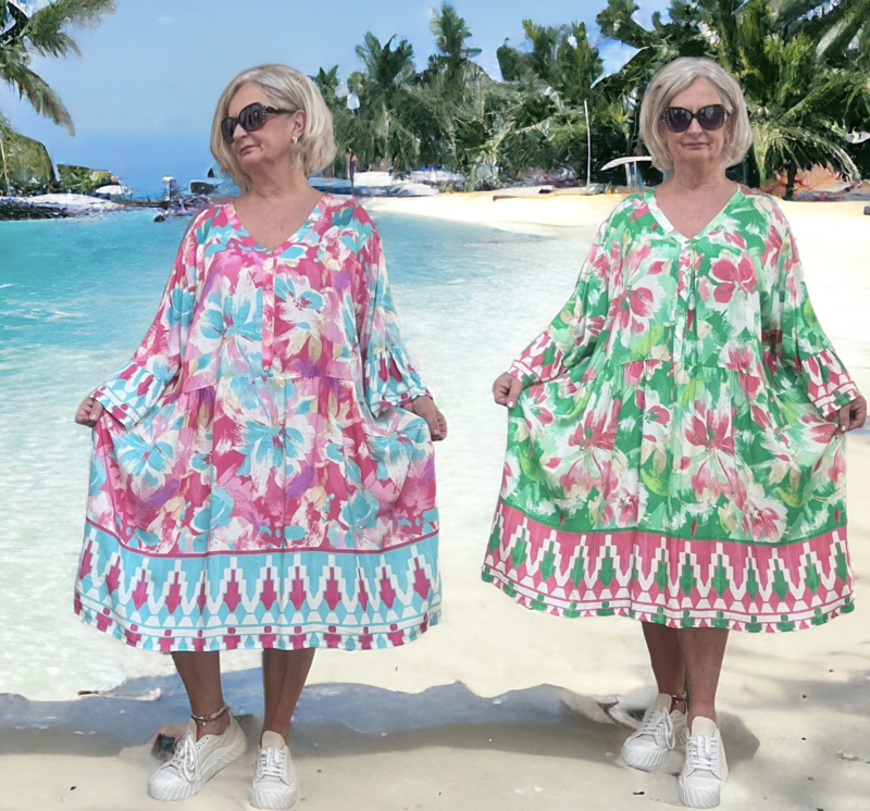 ITALIA viscose ibiza look A lijn tuniek jurk in meerdere kleuren