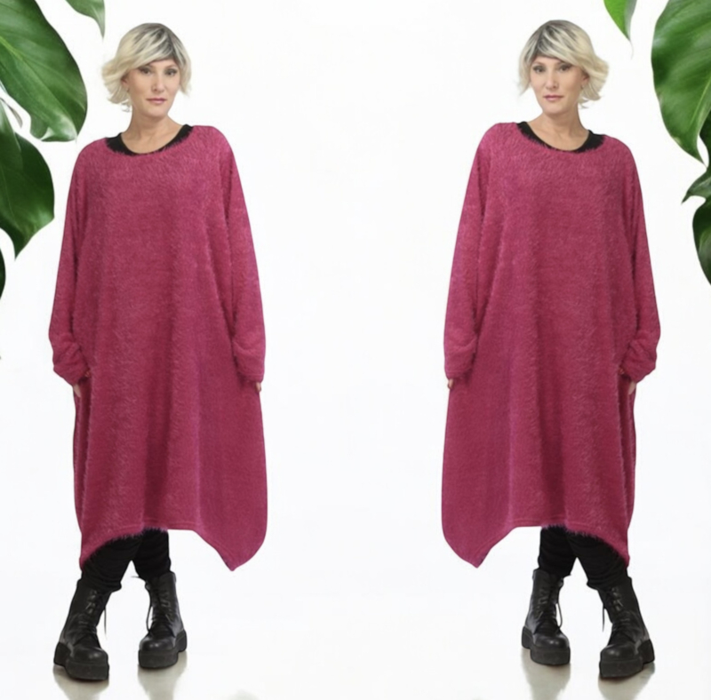 AKH oversized tuniek jurk van pluizige stof apart stretch KJ STYLE EXCLUSIVE NIEUWE COLLECTIE KJ Style Webshop Grote Maten Damesmode