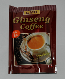 Ginseng-koffie met sojacreamer en rietsuiker.