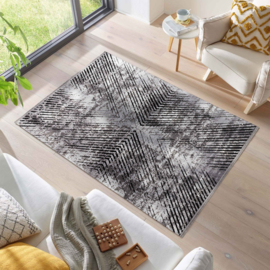 Vloerkleed VKW Grafisch Modern 'Viscose Look' Grijs/Zwart