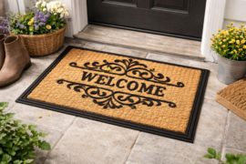 Kokos Schoonloopmat VKW 'Welcome 502' Natural/Zwart