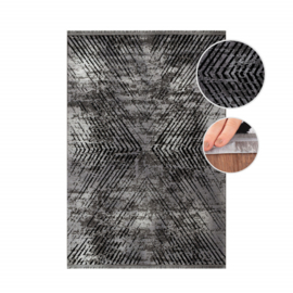 Vloerkleed VKW Grafisch Modern 'Viscose Look' Grijs/Zwart
