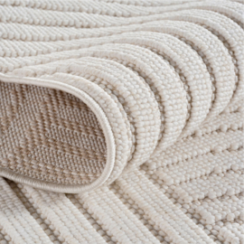 Vloerkleed VKW Scandinavisch 3D Effect 'Lunea' Crème Rond