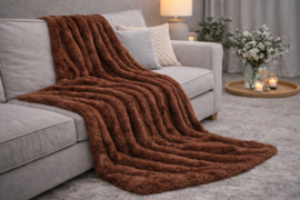 Kleed/Plaid VKW 'Blush' Choco Bruin 150x200cm