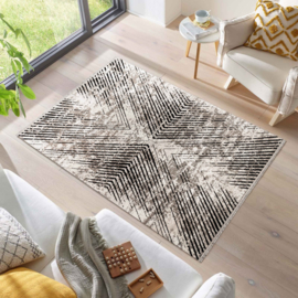 Vloerkleed VKW Grafisch Modern 'Viscose Look' Beige/Zwart