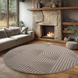 Vloerkleed VKW Scandinavisch 3D Effect 'Lunea' Beige Rond