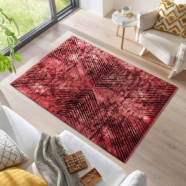 Vloerkleed VKW Grafisch Modern 'Viscose Look' Rood/Zwart