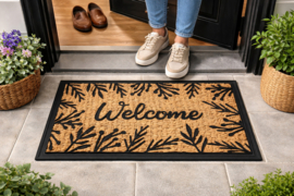 Kokos Schoonloopmat VKW 'Welcome 501' Natural/Zwart