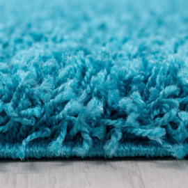 Vloerkleed VKW Hoogpolig Shaggy 'California' Turquoise Rond