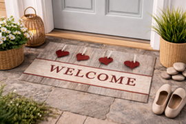 Deurmat VKW 'Welcome Home 507' Beige/Rood/Grijs