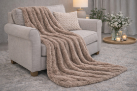 Kleed/Plaid VKW 'Blush' Taupe 150x200cm