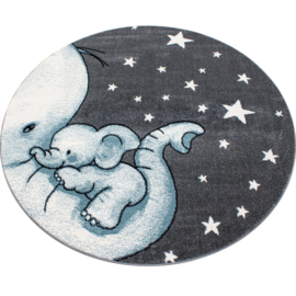 Kindervloerkleed VKW 'Kids Story Hathi' Blauw Rond