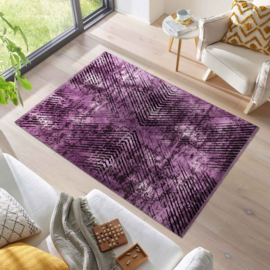 Vloerkleed VKW Grafisch Modern 'Viscose Look' Lilac/Zwart