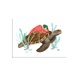postkaart A5, meisje met schildpad