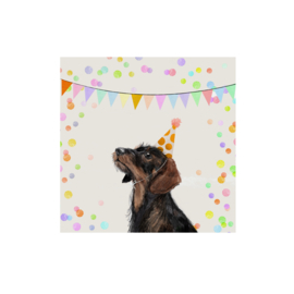 postkaart teckel viert een feestje