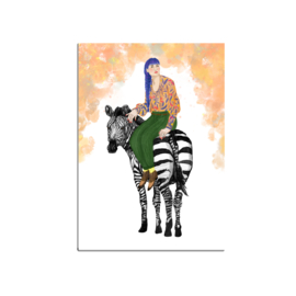 postkaart groot, meisje met zebra