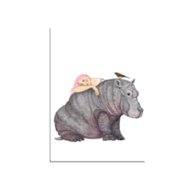 postkaart A5, meisje met nijlpaard