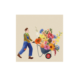 postkaart kruiwagen met bloemen